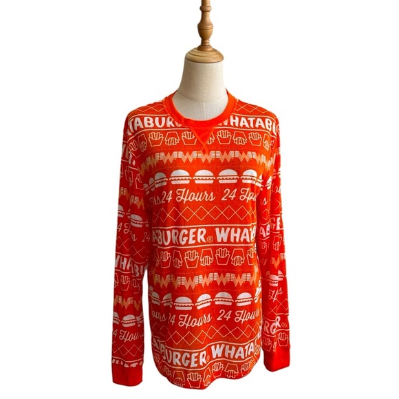 Whataburger Orange White French Fries Burgers Long Sleeve Tee Shirt Size Medium - Picture 6 of 6